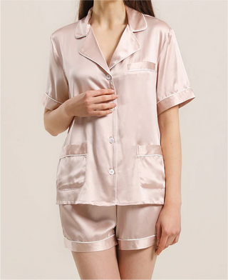 Button Up Silk Short Pajama Set