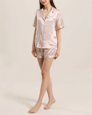 Button Up Silk Short Pajama Set