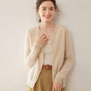 Round neck cashmere thin solid color loose knitted jacket sweater